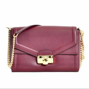 Michael Kors Kinsley Merlot Leather Bag Gold Chain